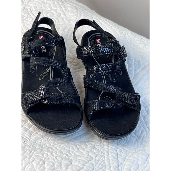 Revere US 8 Black Lizard Comfort Open Toe Sling Back Leather Vacation Sandals - Picture 1 of 10